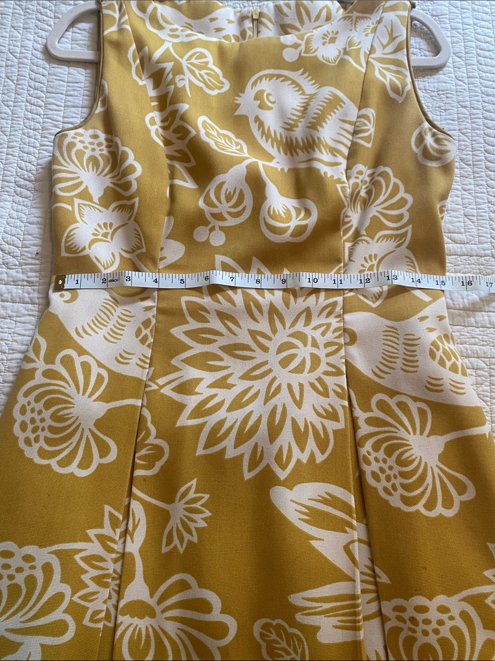 CUSTOM 1950 Yellow Floral Fit & Flare Dress with Satin Slip & Hidden Pockets SzM - Picture 11 of 16